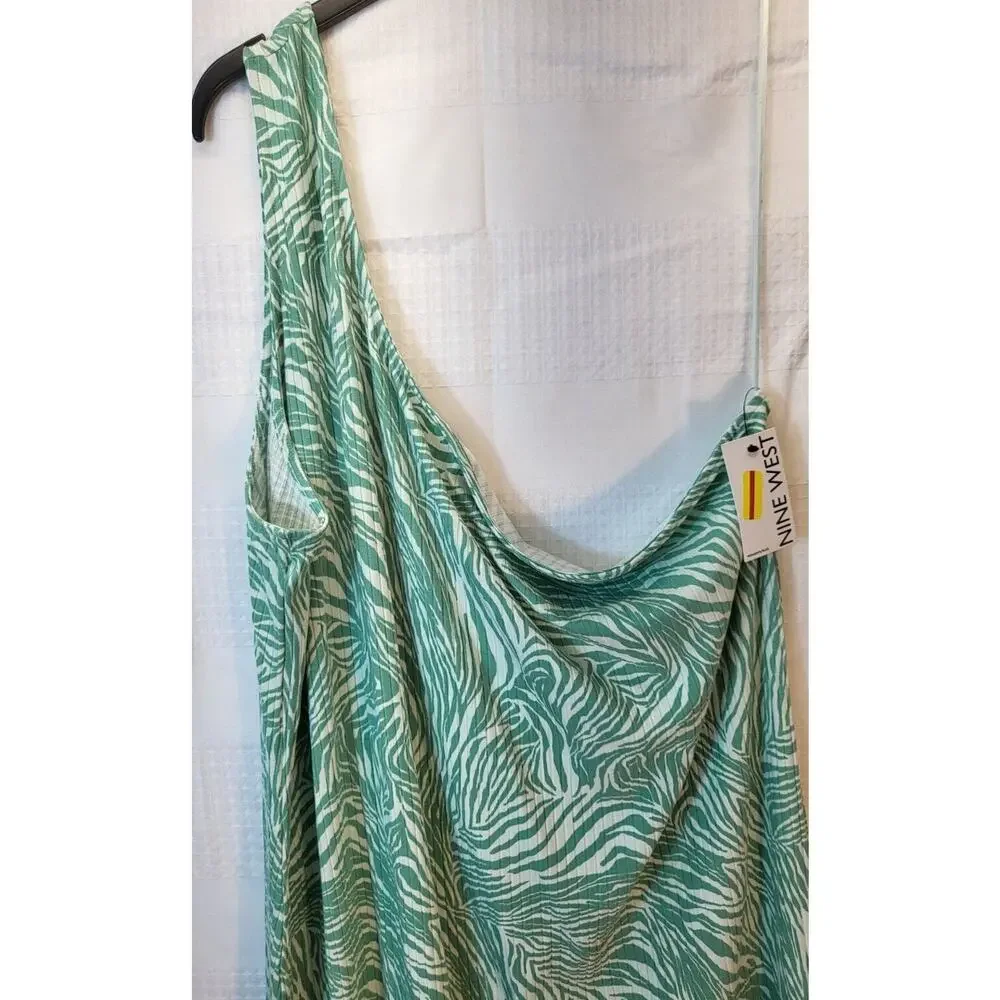 Nine West Dress Size 4XL Off One Shoulder Light Green & Mint Swirl Soft 430 - Picture 6 of 9